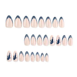 <span class=keywords><strong>Uñas</strong></span> Postizas Color Almendra con Puntas Francesas <span class=keywords><strong>Azul</strong></span> <span class=keywords><strong>Marino</strong></span> con Puntos, <span class=keywords><strong>Uñas</strong></span> Postizas Reutilizables Brillantes para Manicura de Fiesta 4614 - Product Image 2