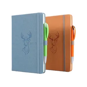 Kualitas tinggi yang dipersonalisasi dicetak Logo kulit notebook kustom A5 dihiasi Pu penutup buku catatan dengan pena Loop untuk ukiran