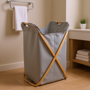 Panier à linge pliable en bambou DB Oceanstar, panier de rangement rectangulaire en toile pour placard et salle de bain - Product Image 2