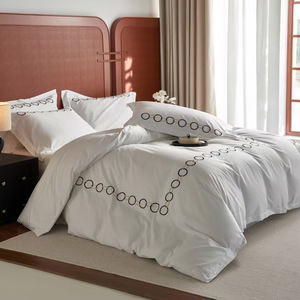 Mewah 4 buah 400tc bordir selimut penutup Set putih katun seprai & sarung bantal ukuran Ratu untuk penggunaan rumah atau Hotel - Product Image 1