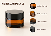 Pot cosmétique en verre ambré de 5g, 10g, 20g, 30g, 50g avec couvercle à vis noir pour crème, baume, échantillons de soins de la peau