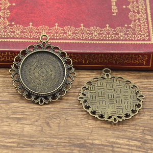 <span class=keywords><strong>25mm</strong></span> 내부 크기 골동품 실버 청동 도금 라운드 레이스 패션 스타일 카보 숑베이스 설정 참 펜던트 빈 트레이 - Product Image 4