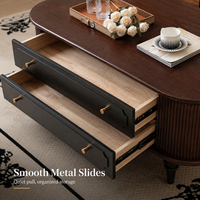 Table basse moderne minimaliste en bois massif à deux tiroirs avec rayures verticales, table basse pour la maison, meubles de salon : table basse