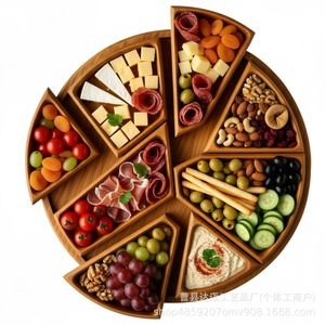 Wooden Round Puzzle <b>Tray</b> Detachable 8 Piece Snack Plate Divided Serving Dish For Hotel <b>Tea</b> Coffee Entertainment - Product Image 1