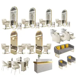 New style beauty salon furniture sets modern luxury yellow barber chairs pedicure and manicure table set for sale