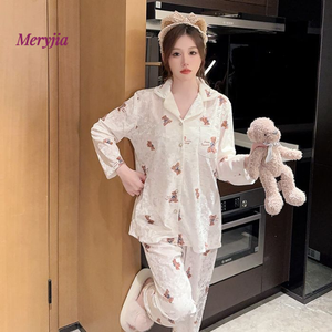 2025 graziosa tutina imbottita da donna con stampa di coniglio traspirante in velluto con elastico in vita da College <span class=keywords><strong>pigiama</strong></span> autunnale lavorato a maglia - Product Image 3