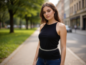 Catena da Vita in Lega d'Acciaio per Donna, Lunghezza Standard, Placcatura Nera, Gioiello per il Corpo per Uso Quotidiano - Product Image 2