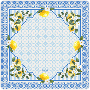 Tapis de Mahjong Premium La Dolce Vita, motif floral bleu, blanc et citron, en néoprène imperméable et antidérapant, idéal pour les soirées de <span class=keywords><strong>jeu</strong></span> sur le thème italien - Product Image 1