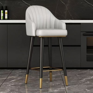 Tabourets de bar élégants en cuir noir avec dossier, vente en gros, usine chinoise - Product Image 3