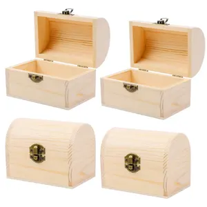 Coffre au trésor en bois inachevé Boîte en bois de pin avec couvercle à charnière Mini boîte au trésor en bois pour bricolage artisanat Art Loisirs Projets