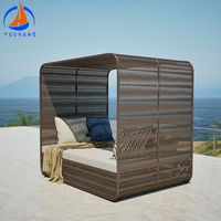 Sofá-cama de ratán Cama de cono para piscina Tumbona con dosel Chaise Luxury Big Round Rattan Mimbre Camas de sol baratas
