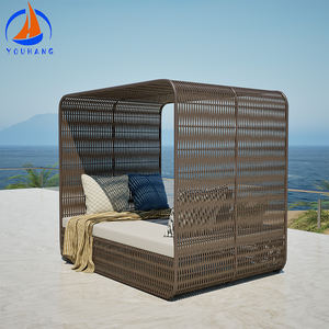 Lit de repos en rotin Canapé de <span class=keywords><strong>piscine</strong></span> Cône Lit de soleil Chaise longue à baldaquin Luxe Grands lits de soleil ronds en rotin et osier Bon marché - Product Image 6