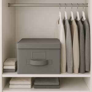 <b>Fabric</b> Closet <b>Storage</b> <b>Box</b> With Lid And Handle 40x50x25 Cm Foldable Organizer Beige - Product Image 6