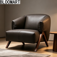 Moderne Weiche Leder-Akzentstühle für Salon Einzelner Sessel mit Holzbeinen Loungesessel für Wohnzimmer Hotel