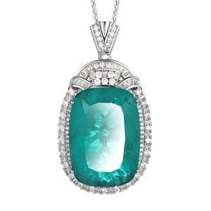 Collier pendentif halo en cuivre plaqué or poli, écologique, 20*28mm, imitation pierres précieuses multicolores, pour femme, idéal pour les soirées - Product Image 1