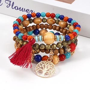 Fashion Jewelry <b>Beaded</b> <b>Bracelets</b> Set With Tassel Tree Charm Women's Gift Made In China HY-2774 - Product Image 2