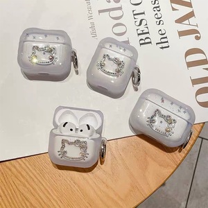 <span class=keywords><strong>Coque</strong></span> souple transparente style minimaliste pour écouteurs iPhone, étui <span class=keywords><strong>Airpods</strong></span> avec strass et boucle suspendue Chat KT, compatible <span class=keywords><strong>Airpods</strong></span> Pro 3 - Product Image 1