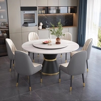 Ensemble table à manger et chaise en pierre de style italien minimaliste moderne, design circulaire tournant pour le salon