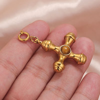 Pendentif croix vintage de luxe en pierre naturelle œil de tigre avec fermoir à ressort, plaqué or 18 carats, pour la fabrication de bijoux DIY