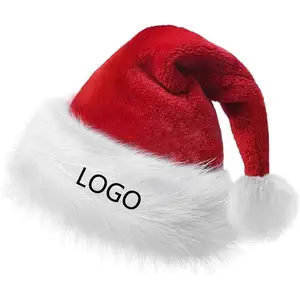 Custom embroidery logo unisex adult long plush fluffy warm winter christmas decoration santa hat