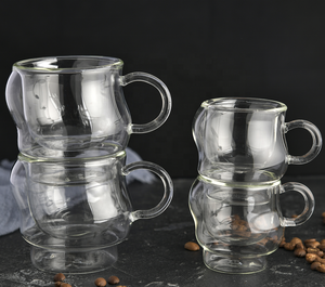 Tazza da <span class=keywords><strong>Caffè</strong></span> Espresso Aramoro di Alta Qualità, Doppia Parete in Vetro Borosilicato con Piattino, Fatta <span class=keywords><strong>a</strong></span> Mano - Product Image 2