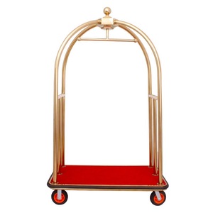 Carrito de equipaje para el vestíbulo del hotel, de acero inoxidable, titanio, dorado, para aeropuerto, individual, para pasajeros, pequeño, con tapa dorada, de empuje manual - Product Image 3