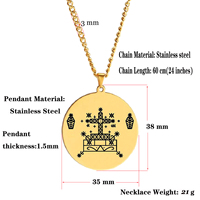 HLSS120-139 Collier Pendentif en Acier Inoxydable Or avec Symbole Veve Vaudou Bijou Breloque Sigil Amulette Talisman Lwa Loa