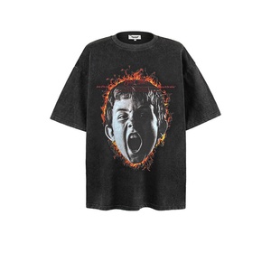 Customizable Men's 160g/300g Vintage Washed 100% Cotton Knitted Tee Regular Fit Street Fashion - Product Image 2