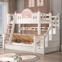 Lit superposé double pour filles, style princesse, blanc, avec rangements, escalier, tiroirs, bibliothèque, barrière de sécurité, lapin, meubles de chambre d'enfant, Kinderbett
