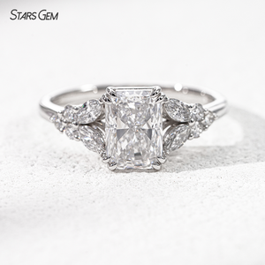 Starsgem <b>Custom</b> <b>Ring</b> 10K Solid Gold Radiant Cut Lab Grown Diamond Engagement <b>Ring</b> With Side Lab Diamonds Butterfly Design - Product Image 1