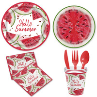 Wassermelonen-Themen-Party-Geschirr Einweg-Rote Fruchtmuster-Pappteller Becher Tischdecke - Festlicher Stil Sommerparty