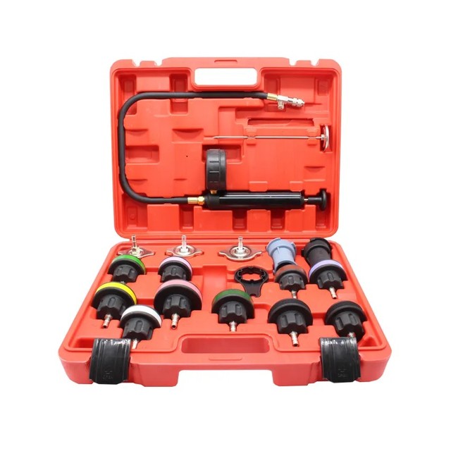 18pcs Universal Radiator Pressure Leak Tester Kit Automotive Vacuum Type Cooling System Kit