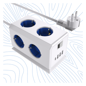 2026 EU Socket Power Strip with 3 <b>USB</b> 1 Type C with Switch Power Cube with Extended 1.5 m <b>Cable</b> Power Sockets - Product Image 3