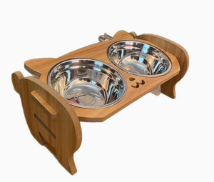 Bol pour animaux de compagnie, double bol en acier inoxydable, bol pour nourriture pour chat, bol en bois pour nourriture pour animaux de compagnie - Product Image 3