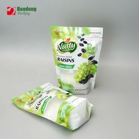 Sachet d'emballage composite en plastique recyclable à fenêtre transparente, imprimé en héliogravure sur mesure, à huit soudures latérales, pour raisins secs