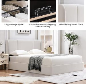 Nữ Hoàng Kích thước Lưu trữ khung giường với thủy lực Lift & wingback đầu giường - Product Image 5