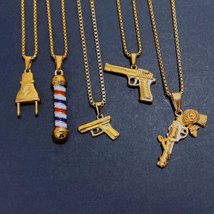 Collier rétro 3D en forme de poteau de barbier, collier gothique <span class=keywords><strong>pour</strong></span> hommes, en acier inoxydable, longue chaîne, collier de salon hip-hop - Product Image 5