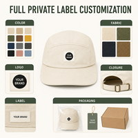 Casquette de camping personnalisée à cinq panneaux en toile de coton, style streetwear, avec patch brodé et fermeture ajustable