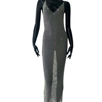 Robe en résille à strass pour femme, commerce transfrontalier, sexy, extensible, bretelles, soirée, dentelle, col halterneck, jupe