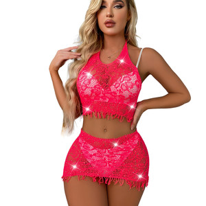 مثير لامع أحجار الراين الرسن الرقبة أعلى الكريستال اللباس مصغرة الملابس الداخلية Bodystocking شبكة صيد السمك حجر الراين تنورة ارتداءها للنساء - Product Image 3