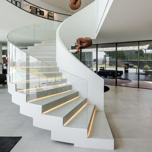 Escaleras de <span class=keywords><strong>madera</strong></span> modernas de alta calidad para <span class=keywords><strong>interior</strong></span> de Villa <span class=keywords><strong>y</strong></span> Diseño de <span class=keywords><strong>escalera</strong></span> curva de <span class=keywords><strong>barandilla</strong></span> de vidrio de Foshan - Product Image 3