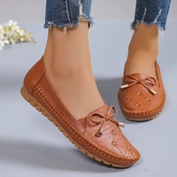 Mocassins plats personnalisés grande taille pour femmes, en cuir PU, légers et à enfiler, chaussures décontractées tendance avec nœud