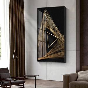 Dipinti Astratti in Cristallo di <span class=keywords><strong>Grandi</strong></span> <span class=keywords><strong>Dimensioni</strong></span> in Stile Moderno e Minimalista, Murales di Lusso in Nero e Oro per Ingressi di Hotel e Salotti - Product Image 3