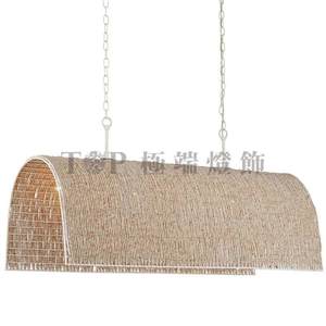 Lustre Arqué en Bois Perlé Tressé à la Main, Long, E27, à Six Têtes, Luminaire Décoratif pour Restaurants - Product Image 5