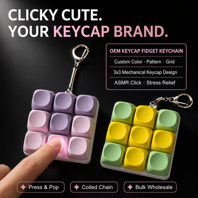 Custom Mechanical Keycap Keychain Fidget Toy 3x3 Grid Press Pop ASMR Clicker Desk Stress Relief Bag Charm OEM Logo Color Design