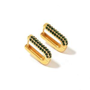 Pendientes Huggie de yunnique con forma geométrica de diamante verde chapados en oro para mujer - Product Image 5