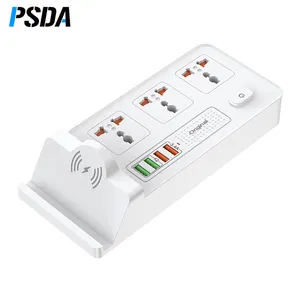 PSDA-regleta inteligente de carga inalámbrica, Protector Universal con 3 vías, enchufe de CA, 4 interruptores de Control USB