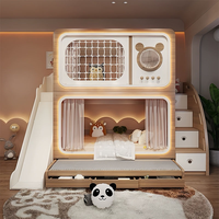 Lit superposé en bois pour enfants, style loft, confortable, adapté aux adultes, taille double, avec toboggan, pour hôtel/école