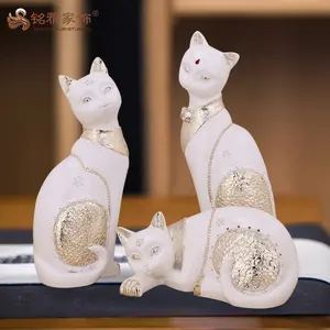 Home decor cat kitty scultura in resina animale bianco