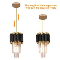 Décoration intérieure de restaurant, lampe suspendue noire en cristal à intensité variable LED avec base E27 pour îlot de cuisine